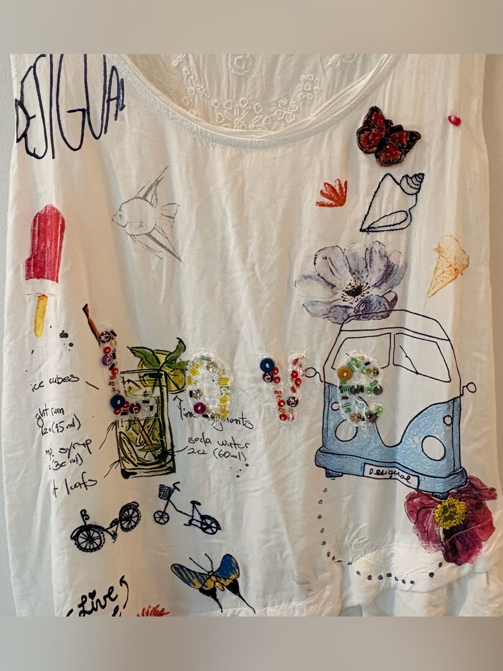 Desigual White Embroidered Floral Sleeveless Top - Picture 3 of 10